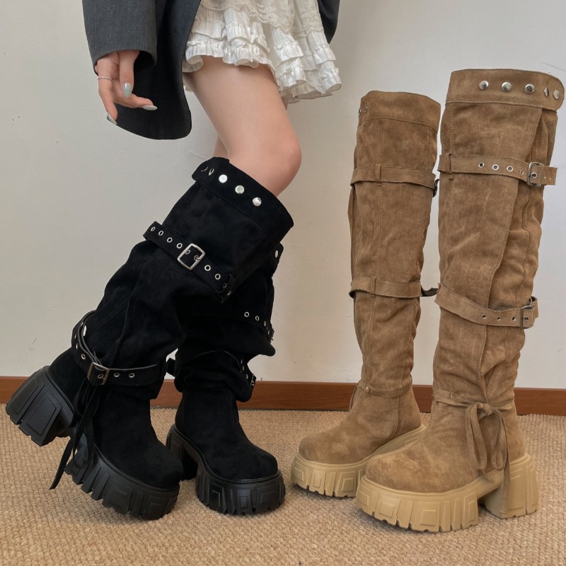 2026 Fashion Punk Style Buckle - Women'S Fashion Knee High Boots ulasan dan harga