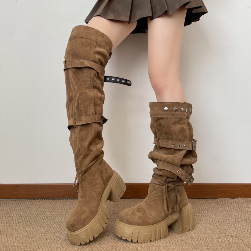 2026 Fashion Punk Style Buckle - Women'S Fashion Knee High Boots ulasan dan harga