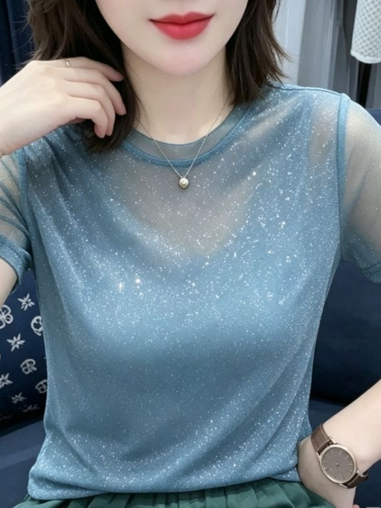Shiny Sequin Elastic Net Sleev - Women Fashion Over The Years ulasan dan harga